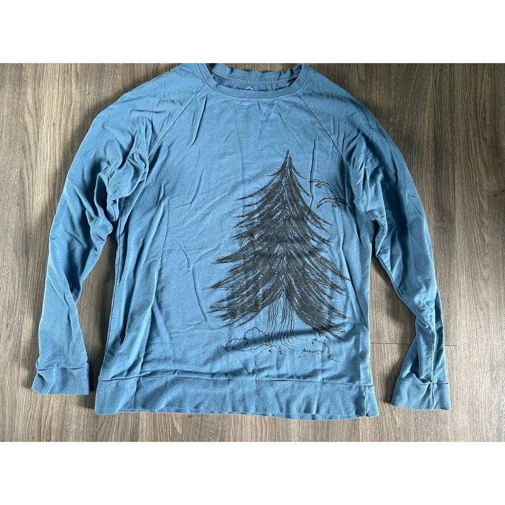 Whiteout Workshop Women's Blue Long Sleeve Spruce Tree Print Sweater Pullover M